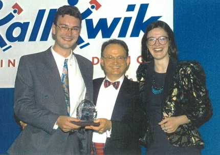 Nick and Pascha Turnbull at the Kall Kwik awards in 1994 receiving the trophy for best sales growth for the previous year.